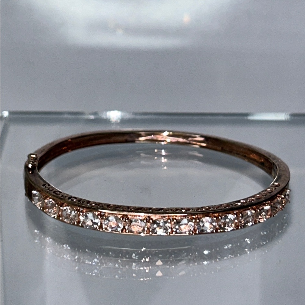 NWOT Designer Rose Gold Plated Sterling Silver Genuine Morganite Bangle Bracelet